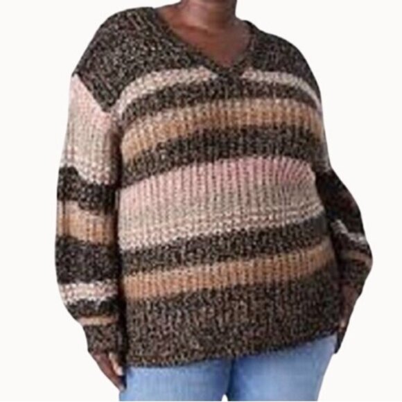 Lane Bryant Plus Size 22/24 V-Neck Tunic Style Over-Sized Sweater Striped EUC! - Picture 1 of 16